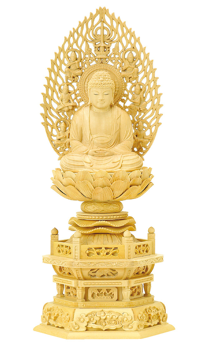 柘植 六角台座 座釈迦 眼入