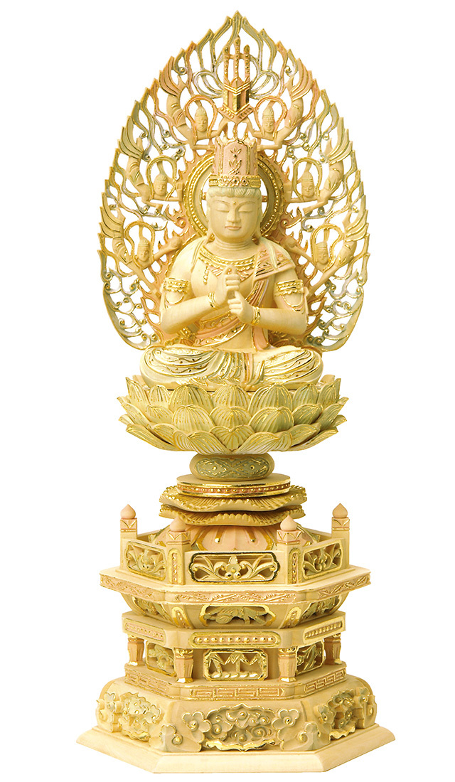 総柘植 切金淡彩 六角台座 大日如来 飛天光背