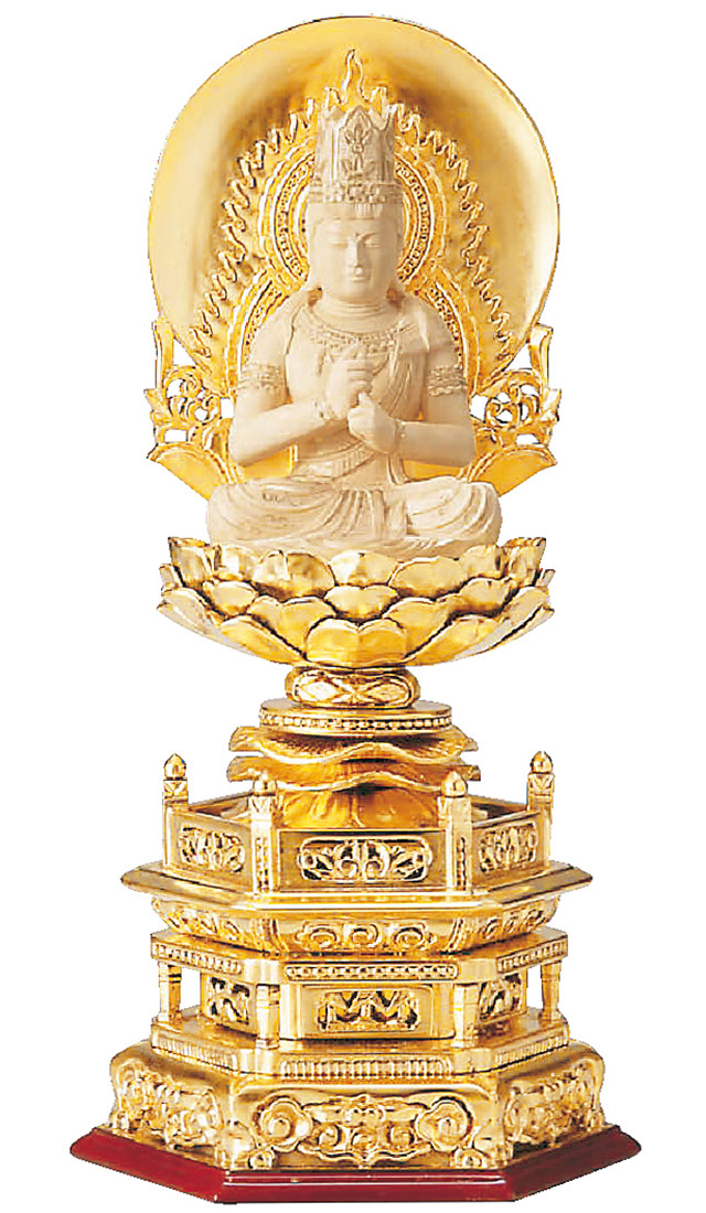 純金箔押 六角台座 仏白檀 大日如来 円光背 仏金泥